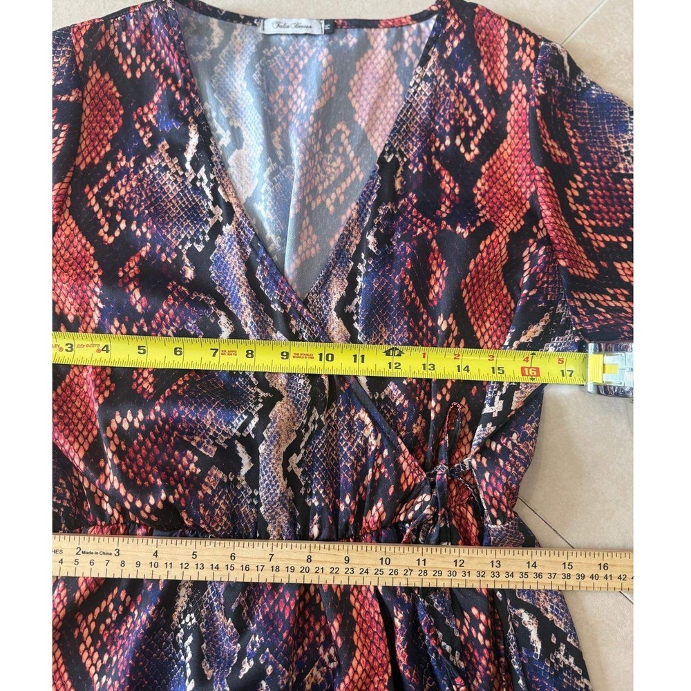 Talia Benson Red‎ Blue Snakeskin Print Wrap Maxi Dress Made in Italy Size M - Picture 7 of 8
